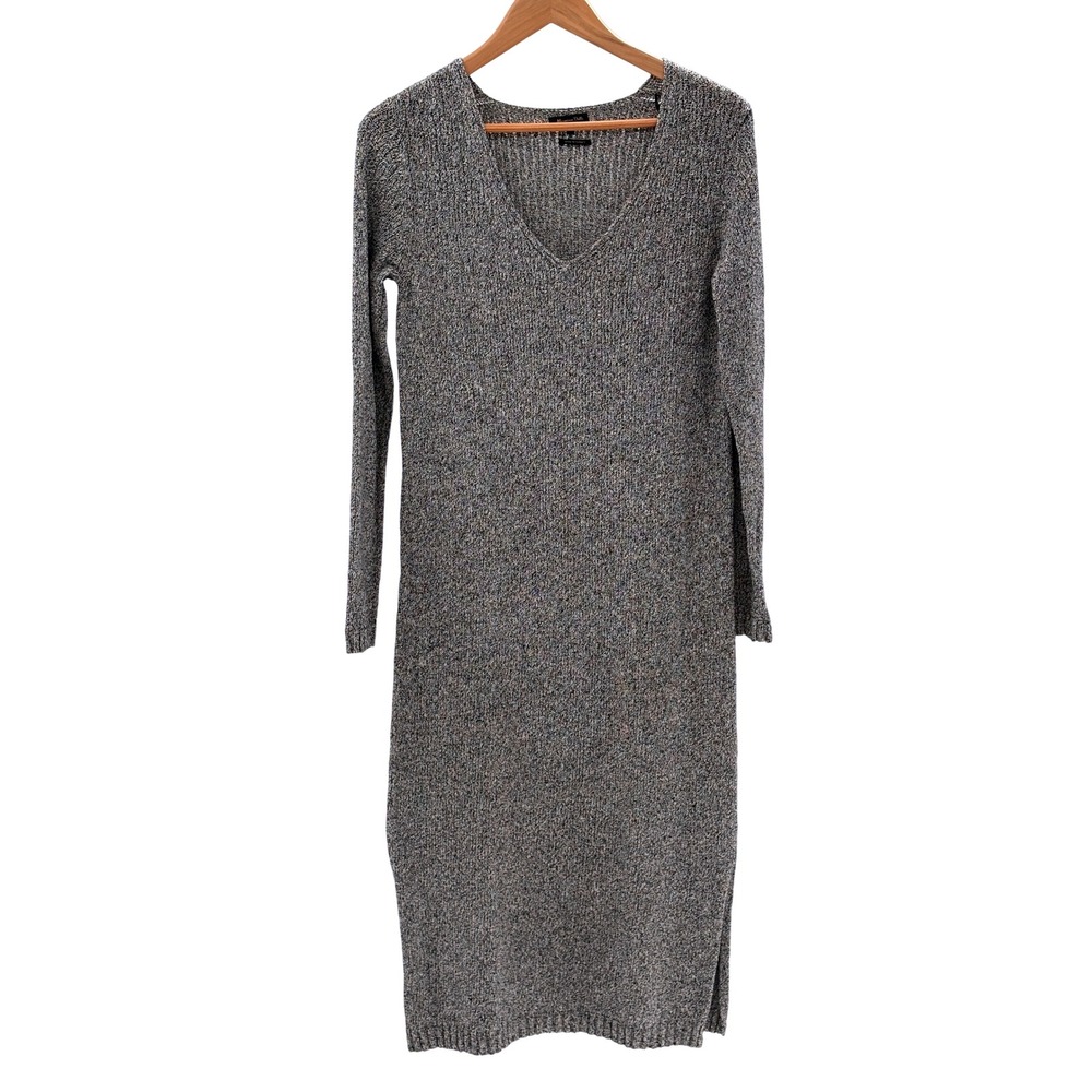 Massimo Dutti Midi Sweater Dress Women Small Black White Marled Long Sleeve